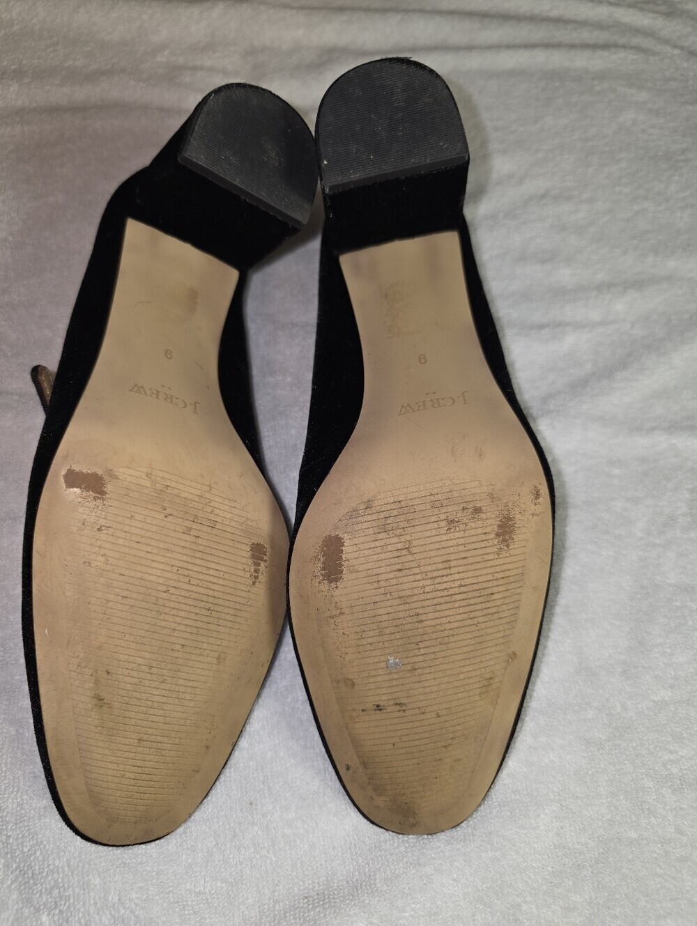 J.Crew Black Velvet Mary Jane Pumps Rhinestone Buckle Block Heel Size 9 - Picture 5 of 5